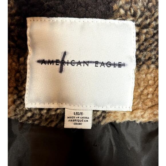 American Eagle Outfitters Brown Plaid Sherpa Teddy Coat Pockets Size Large - Picture 9 of 10